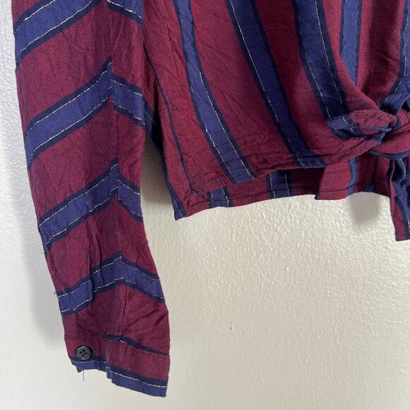 Rails Sloane Blouse Janeiro Stripe Front Tie Flowy Top Size L Purple Gold Stripe - Picture 6 of 10